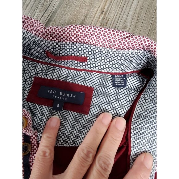 TED BAKER LONDON polo, burgundy with geo pattern collar and pocket accent, 5/XL - Picture 3 of 10
